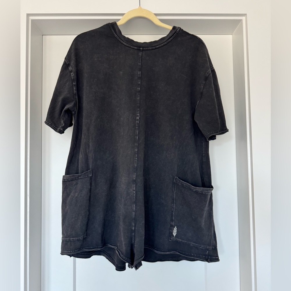 FP Movement by Free People Washed Black Short Sleeve Tunic with Pockets